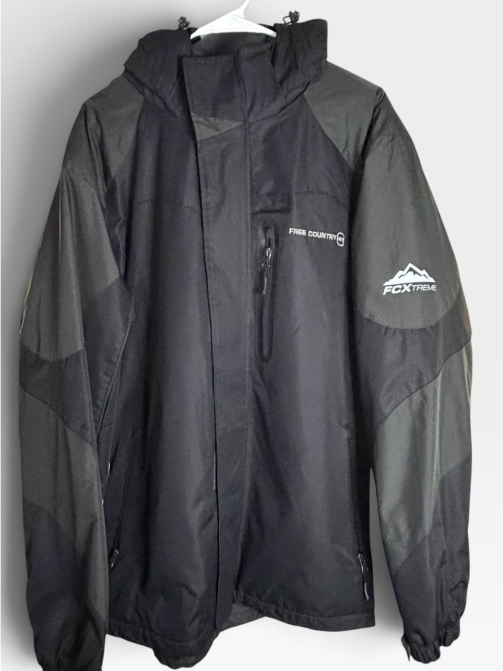 Free Country Men’s FCXtreme Jacket Size Large Black/Grey Wind & Water Resistant